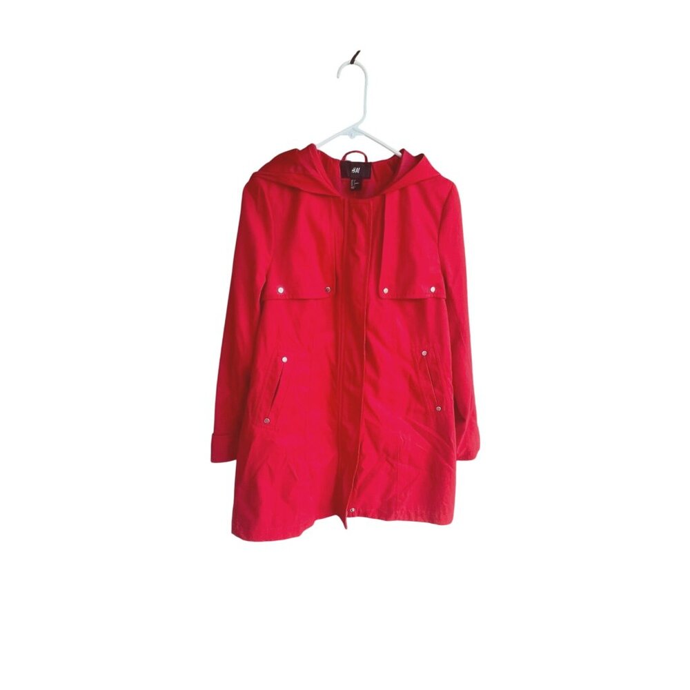 H & M Red Zip Up Jacket Hood Size 4 93727 - Picture 1 of 6